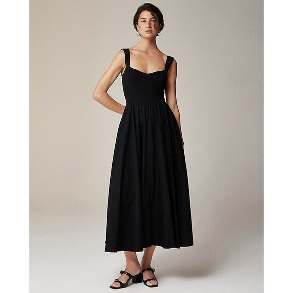 J.Crew Sweetheart tank dress with poplin skirt in Black NWT Size M Medium - Picture 1 of 10